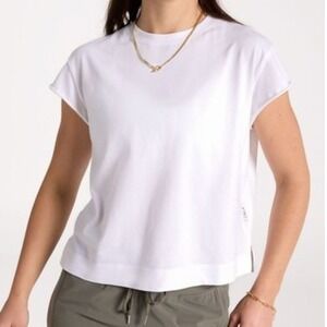CALIA T-Shirt Womens 1X White Everyday Roll Sleeve Cotton Crewneck Tee NWT